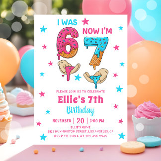67 Six Seven Girl Birthday Invitation Einladung