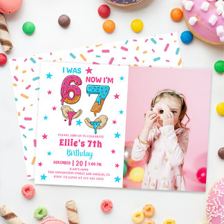 67 Six Seven Girl Birthday Photo Invitation Einladung