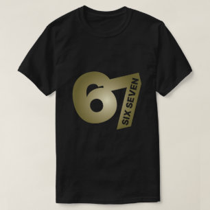 67 Six Seven Gold Typografie Schwarzes T-Shirt