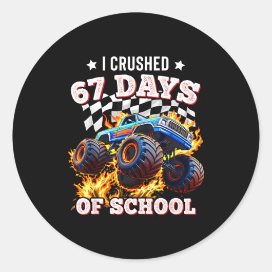 67 Six Seven I Crush 67 Days Of School Monster Tru Runder Aufkleber (Vorderseite)