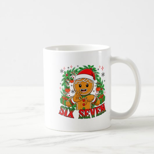 67 Six Seven Meme Funny Xmas Gingerbread Hand Sign Kaffeetasse (Rechts)