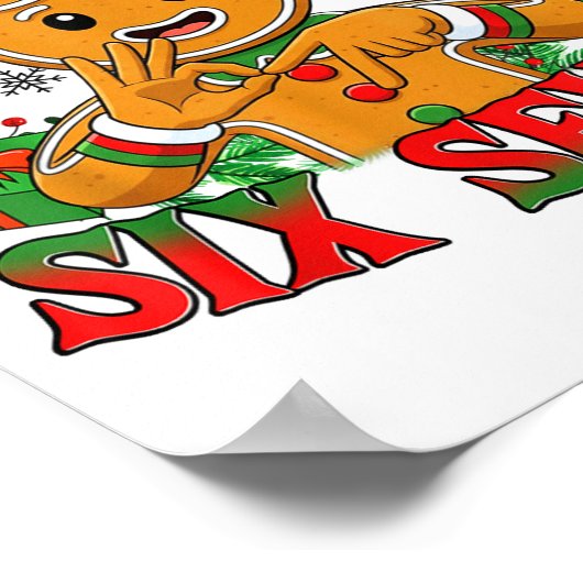 67 Six Seven Meme Funny Xmas Gingerbread Hand Sign Poster (Ecke)