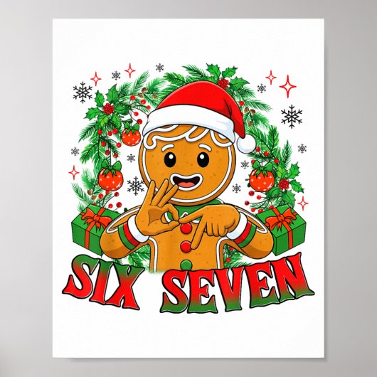 67 Six Seven Meme Funny Xmas Gingerbread Hand Sign Poster (Vorne)