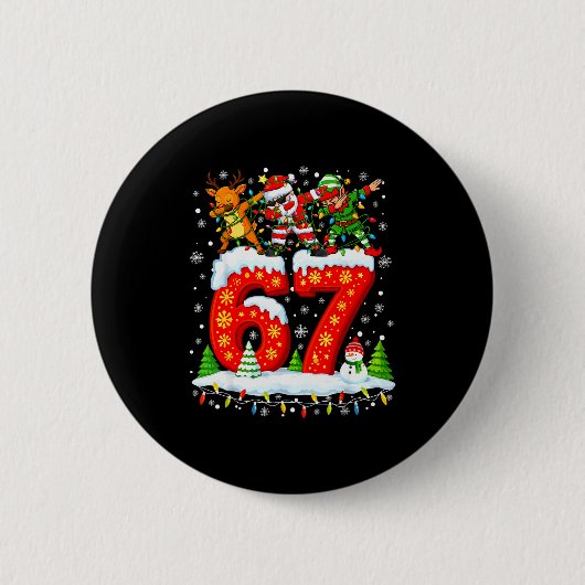 67 Six Seven Meme Gen Alpha Weihnachten Santa Elf Button (Vorderseite)