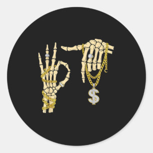 67 Six Seven Meme Neuheit Skelett Hand Bling Kette Runder Aufkleber