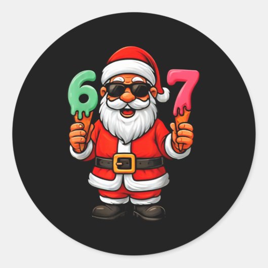 67 Six Seven Santa Meme Christmas Funny Runder Aufkleber (Vorderseite)