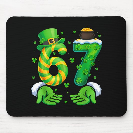 67 Six Seven Shamrock Funny St Patrick’s Day Kids  Mousepad (Vorne)