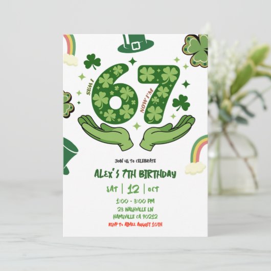 67 St Patrick Birthday Invitation Einladung (Stehend Vorderseite)