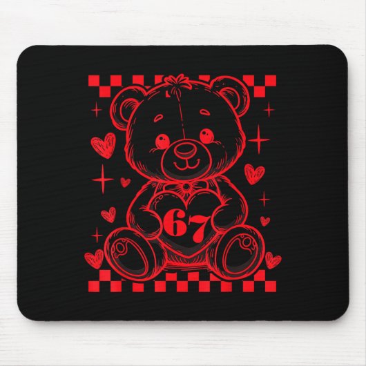 67 Süßer Herz-Teddybär Valentinstag Sechs Sieben Mousepad (Vorne)
