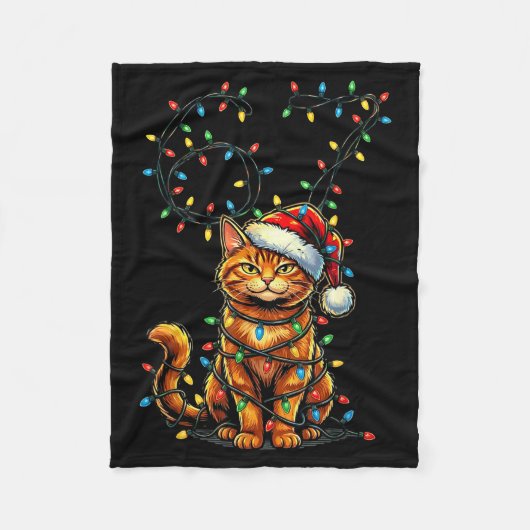 67 Tabby Orange Cat Christmas Santa Hat Six Seven  Fleecedecke (Vorderseite)