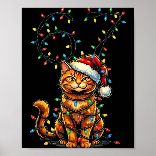67 Tabby Orange Cat Christmas Santa Hat Six Seven  Poster (Vorne)