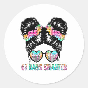 67 Tage schlauer Messy Hair Bun Mädchen Kinder 6 7 Runder Aufkleber