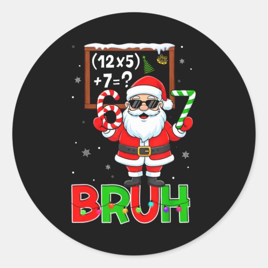 67 Teacher Christmas Santa Six Seven Meme Math Equ Runder Aufkleber (Vorderseite)