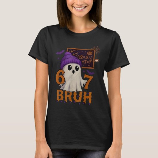 67 Teacher Halloween Ghost Six Seven Meme Math Equ T-Shirt (Vorderseite)