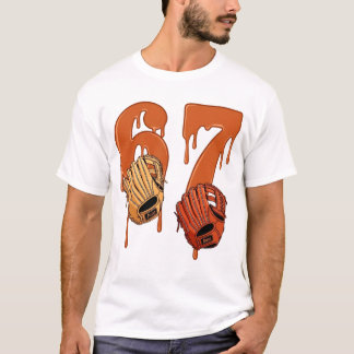 67 Tropfende Eiscreme Nummer Baseballhandschuh Mem T-Shirt