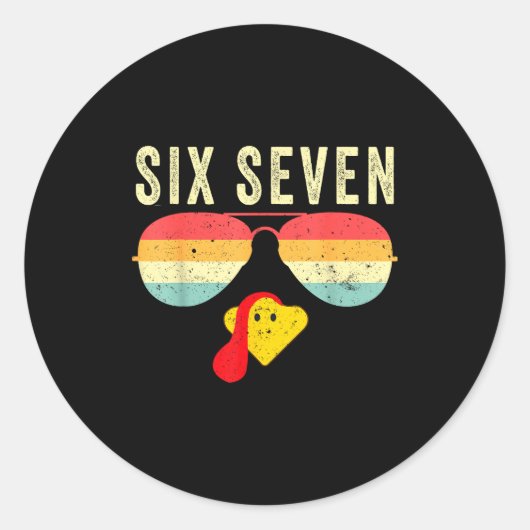 67 Turkey Face Sungles Funny Six Seven Thanksgivin Runder Aufkleber (Vorderseite)