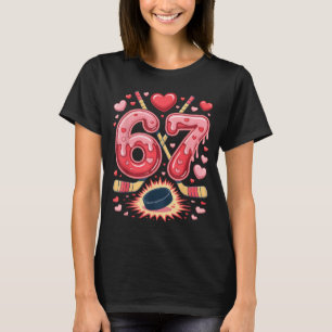 67 Valentinstag Hockey Herz Design Süß Eishockey L T-Shirt