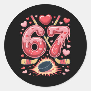 67 Valentinstag Hockey Herz Design Süßer Eishockey Runder Aufkleber