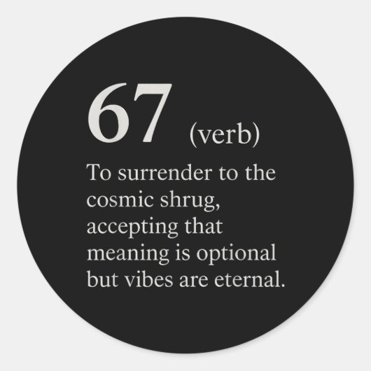 67 Verb Definition Meme Lustiger Internet-Witz Tre Runder Aufkleber (Vorderseite)