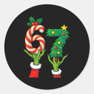 67 Weihnachten 6 7 Meme Hände Feiertag Gen Alpha F Runder Aufkleber