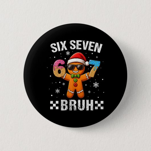67 Weihnachten 6 7 Meme Lebkuchenmann Xmas Pyjama Button (Vorderseite)