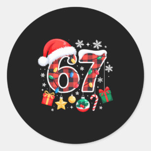 67 Weihnachten Rot Kariert 6 7 Sechs Sieben Jungen Runder Aufkleber