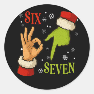 67 Weihnachten Santa Claus Grün 6 7 Internet Meme  Runder Aufkleber