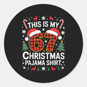 67 Weihnachts-Pyjama-Shirt Lustig Six Seven Meme B Runder Aufkleber