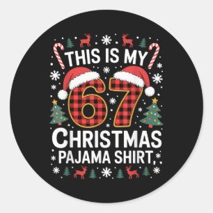 67 Weihnachts-Pyjama-Shirt Lustig Six Seven Meme B Runder Aufkleber
