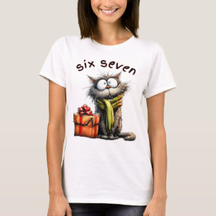 67 Weihnachts-T-Shirt Six Seven Meme Vintage-Katze T-Shirt
