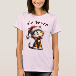 67 Weihnachts-T-Shirt Vintage-Katze Six Seven Meme T-Shirt