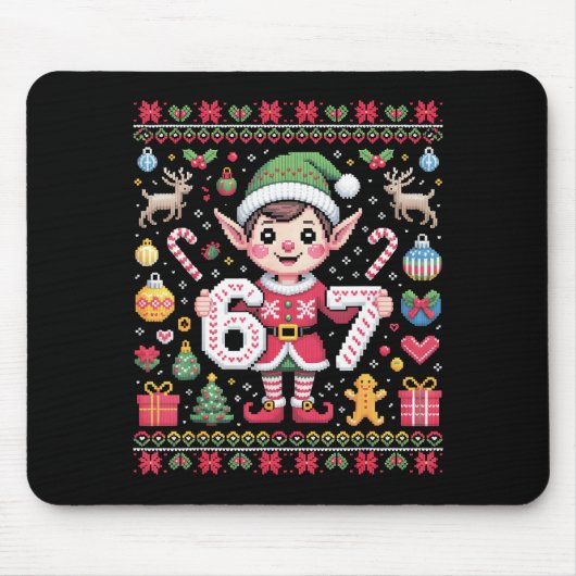 67 Weihnachtself hässlicher Pullover süß 6 7 Meme Mousepad (Vorne)