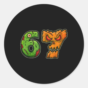 67 Zombie-Kürbis-Sechs-Sieben-Halloween-Meme-Kostü Runder Aufkleber