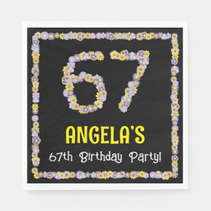 67th Birthday: Floral Flowers Number, Custom Name Serviette