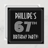 67th Birthday Party: Art Deco Style w/ Custom Name Einladung (Vorne/Hinten)