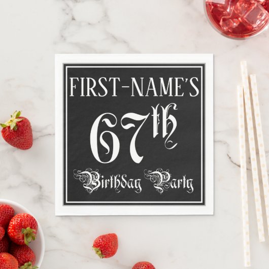 67th Birthday Party — Fancy Script + Custom Name Serviette (Beispiel)
