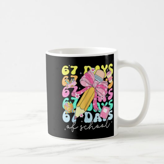 67th Day Of School 67 Days Pencil Coquette Bow Mem Kaffeetasse (Rechts)