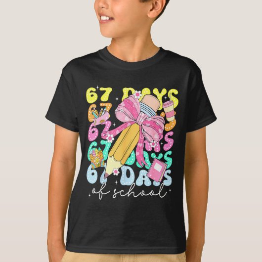 67th Day Of School 67 Days Pencil Coquette Bow Mem T-Shirt (Vorderseite)