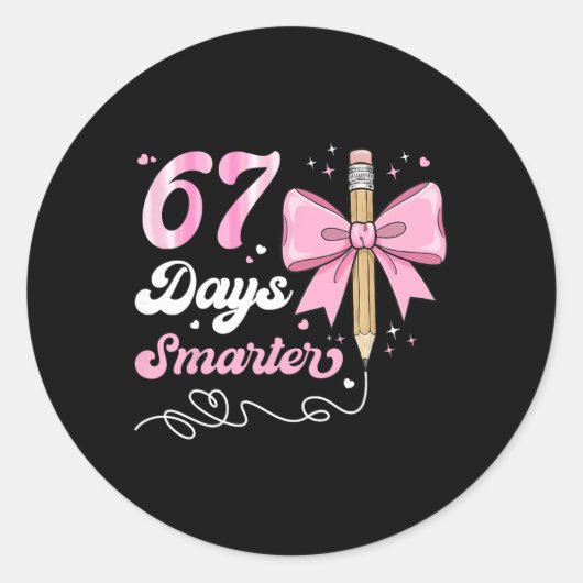 67th Day Of School 67 Days Smarter Coquette Bow Te Runder Aufkleber (Vorderseite)