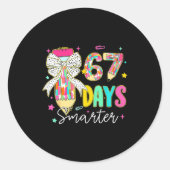67th Day Of School 67 Days Smarter Coquette Bow Te Runder Aufkleber (Vorderseite)