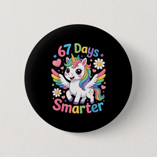 67th Day Of School 67 Days Smarter Unicorn Teacher Button (Vorderseite)