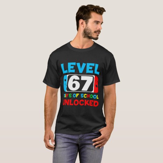 67th Day Of School Gamer Level 67 Days Unlocked 6 T-Shirt (Vorne ganz)