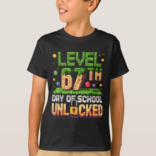 67th Day Of School Gamer Level Unlocked 100 Days O T-Shirt (Vorderseite)