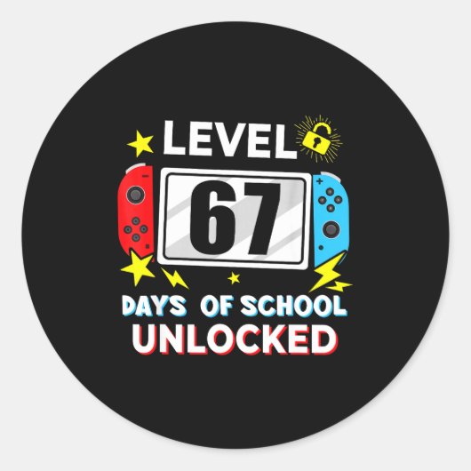 67th Day Of School Level 67 Days Of School Unlocke Runder Aufkleber (Vorderseite)