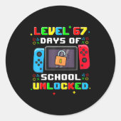 67th Day Of School Level 67 Days Of School Unlocke Runder Aufkleber (Vorderseite)