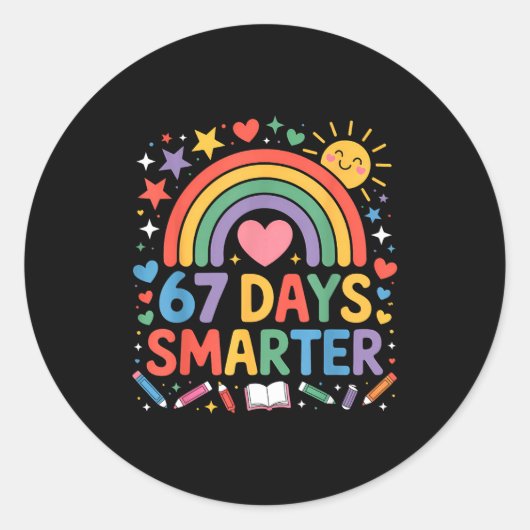 67th Day Of School Meme 67 Days Smarter Rainbow Ki Runder Aufkleber (Vorderseite)