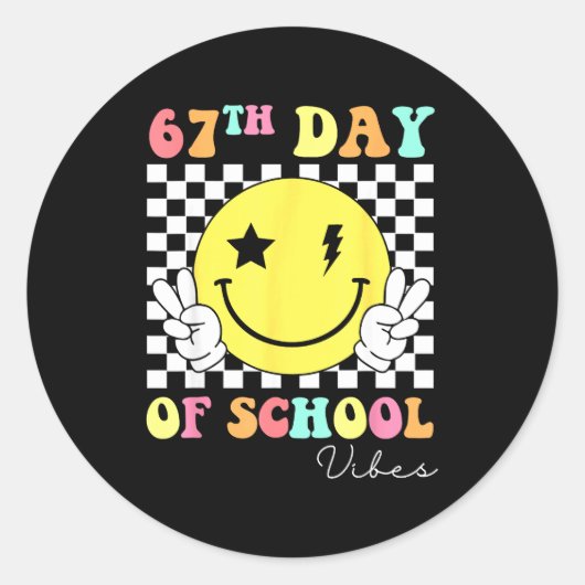 67th Day Of School Smile Face 67 Six Seven Meme Gi Runder Aufkleber (Vorderseite)