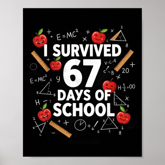 67th Day Of School Teacher Kids 67 Math Numbers 10 Poster (Vorne)