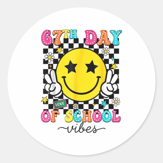 67th Day Of School Vibes 67 Meme Cute Smile Face 6 Runder Aufkleber (Vorderseite)