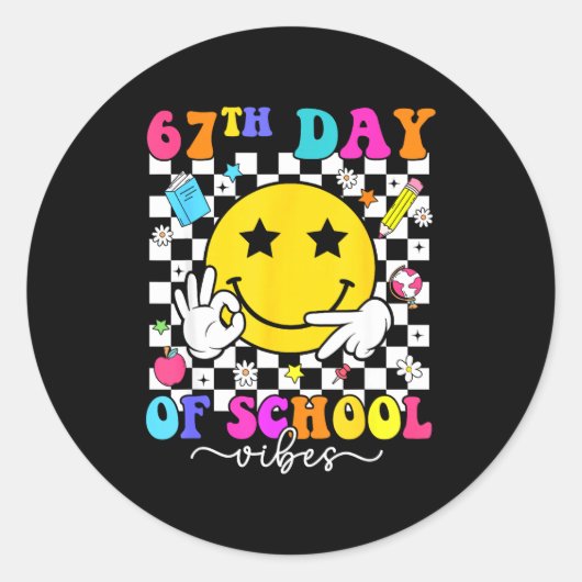 67th Day Of School Vibes 67 Meme Cute Smile Face T Runder Aufkleber (Vorderseite)